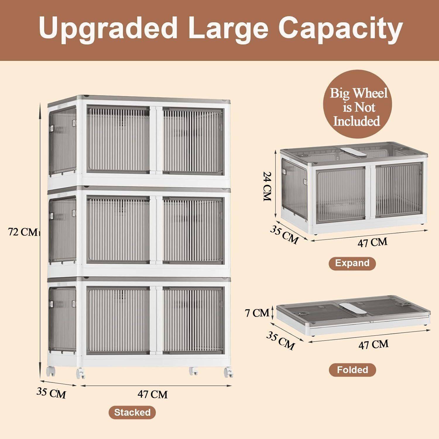Sasimo 3-Door 3-Shelf Plastic foldable Cupboard PC Collapsible Wardrobe