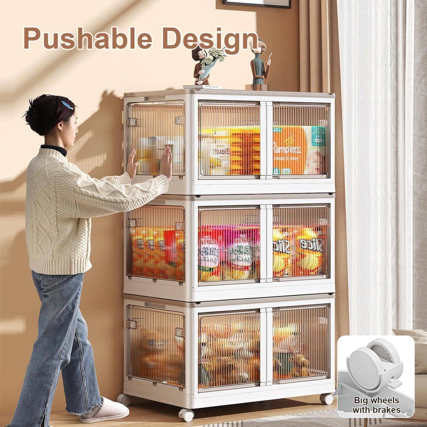 Sasimo 3-Door 3-Shelf Plastic foldable Cupboard PC Collapsible Wardrobe