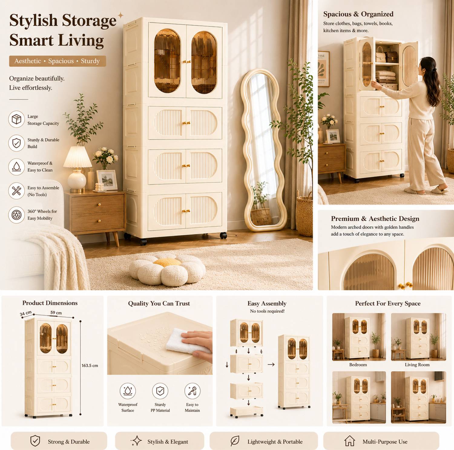 Sasimo 1-Wardrobe 8-Door 4-Shelf Plastic foldable Cupboard PC Collapsible Wardrobe