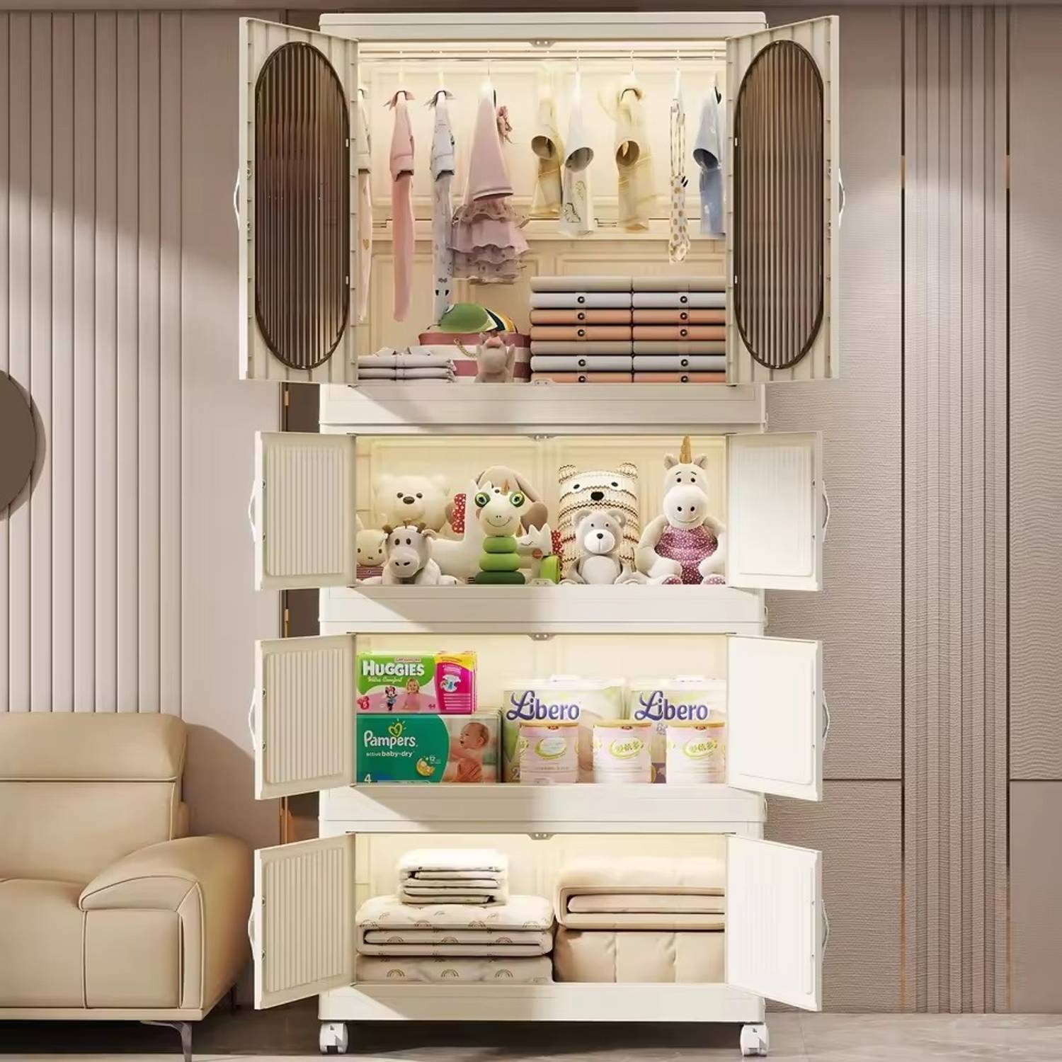 Sasimo 1-Wardrobe 8-Door 4-Shelf Plastic foldable Cupboard PC Collapsible Wardrobe