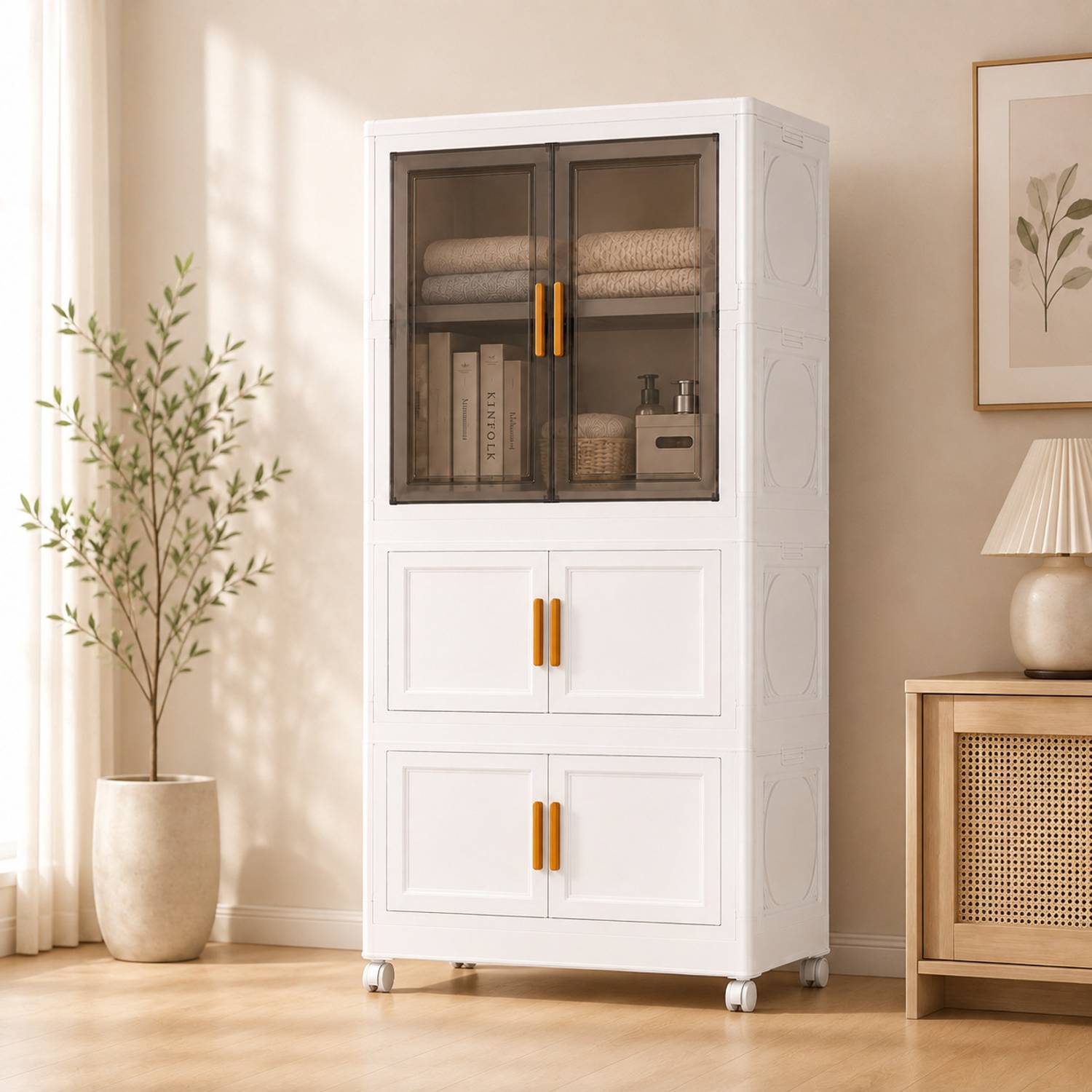 KriShyam ® 3 Door Plastic Storage Cabinet for Clothes 127x69x35 cm PP Collapsible Wardrobe