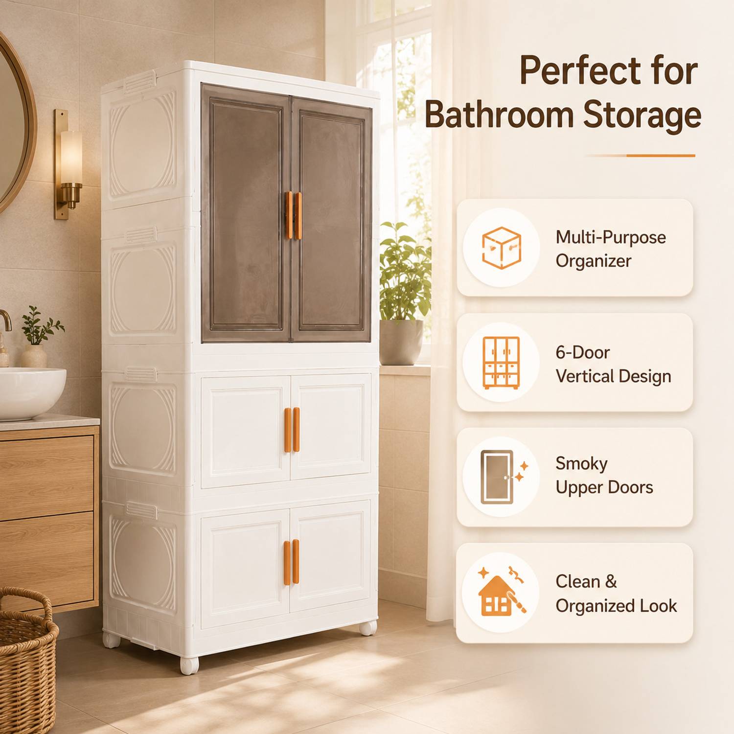 KriShyam ® 3 Door Plastic Storage Cabinet for Clothes 127x69x35 cm PP Collapsible Wardrobe