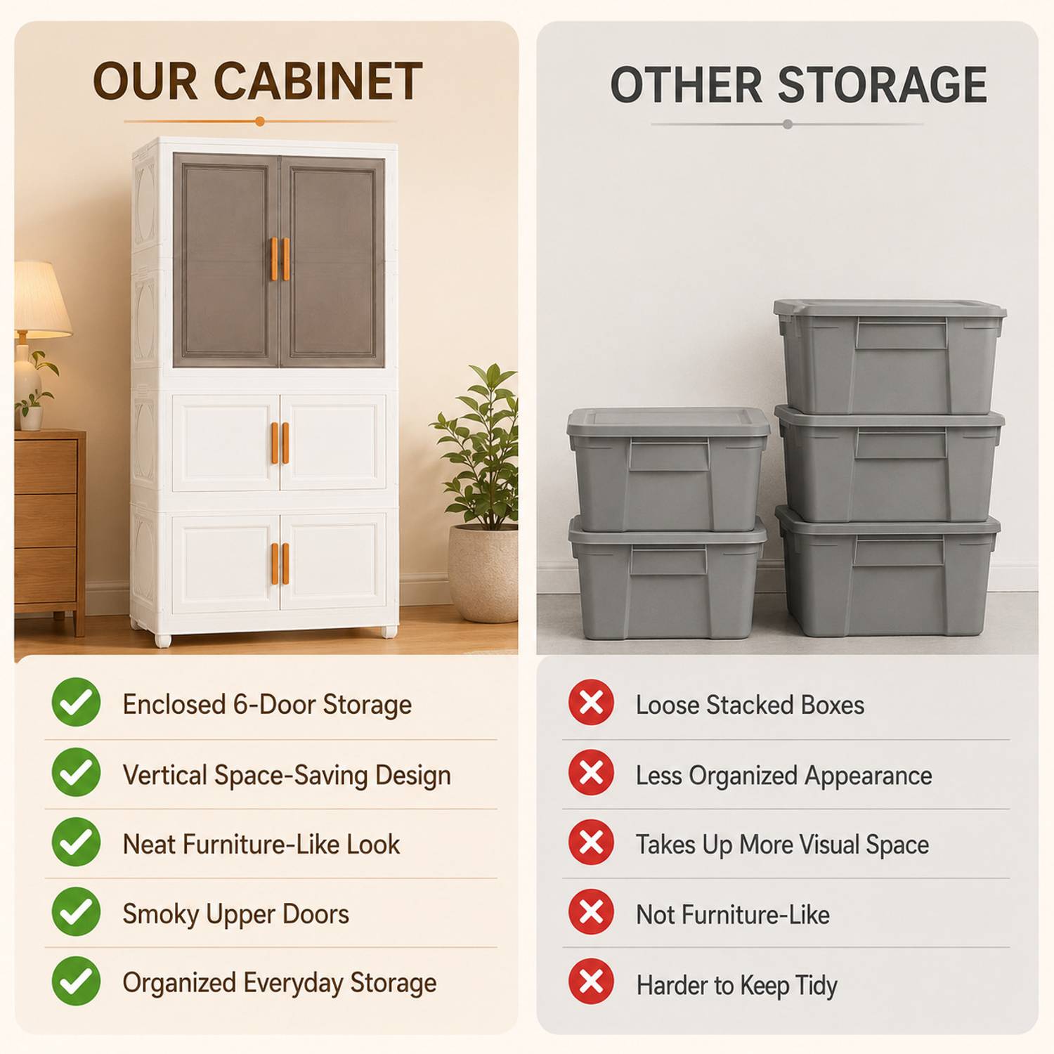 KriShyam ® 3 Door Plastic Storage Cabinet for Clothes 127x69x35 cm PP Collapsible Wardrobe