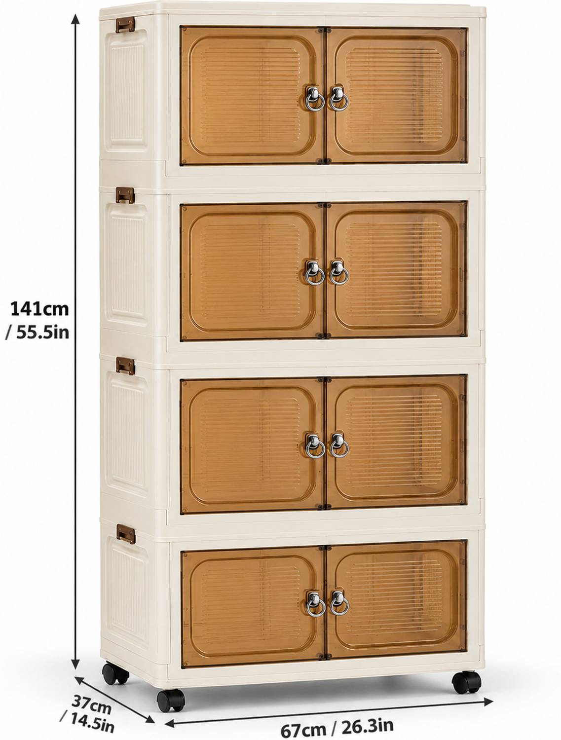 KriShyam ® 4 Layer Plastic Storage Cabinet with 4 Doors & Wheels PP Collapsible Wardrobe