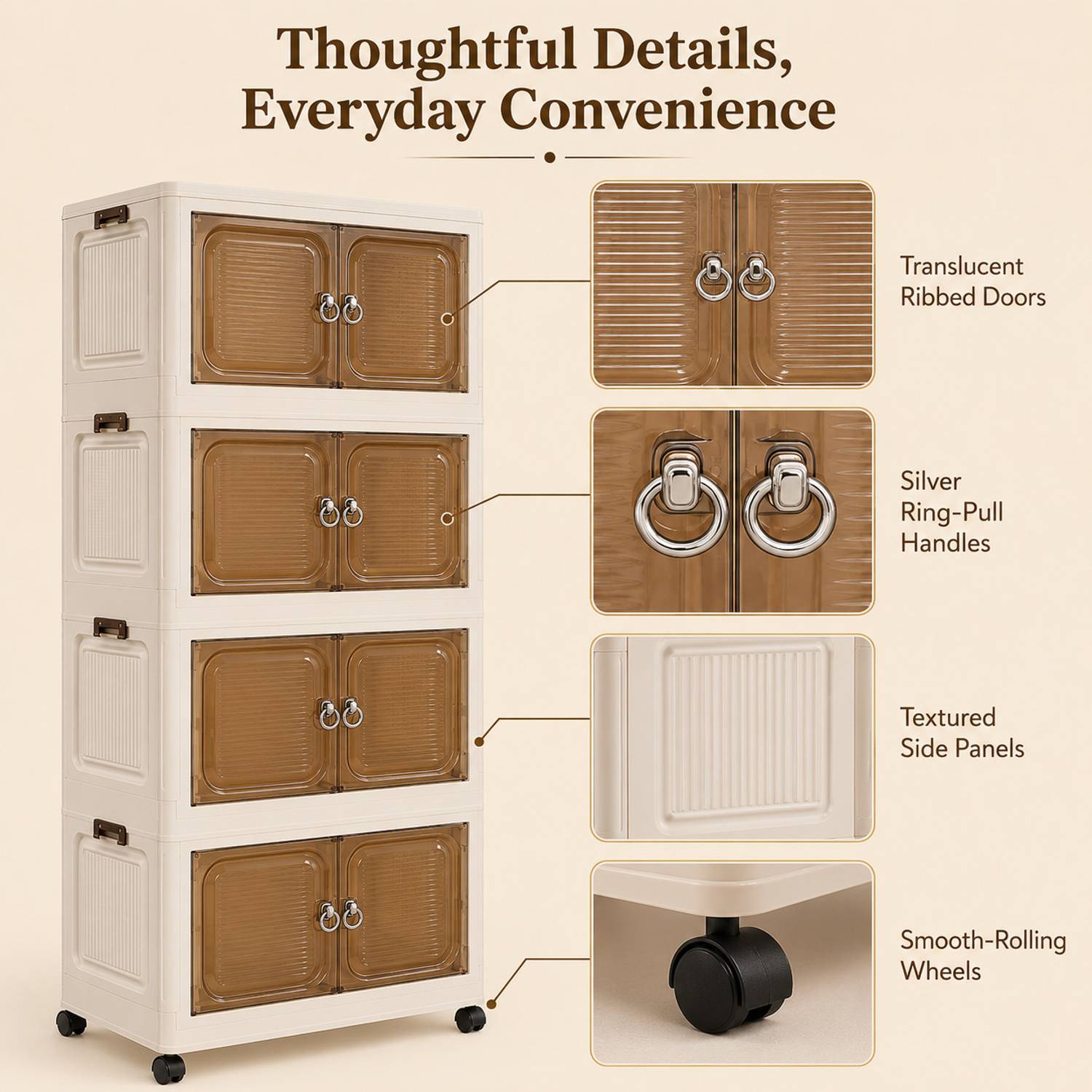 KriShyam ® 4 Layer Plastic Storage Cabinet with 4 Doors & Wheels PP Collapsible Wardrobe