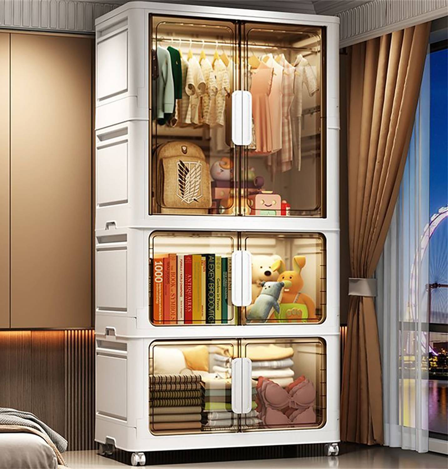 Sasimo 1-Wardrobe 6-Door 3-Shelf Plastic foldable Cupboard PC Collapsible Wardrobe