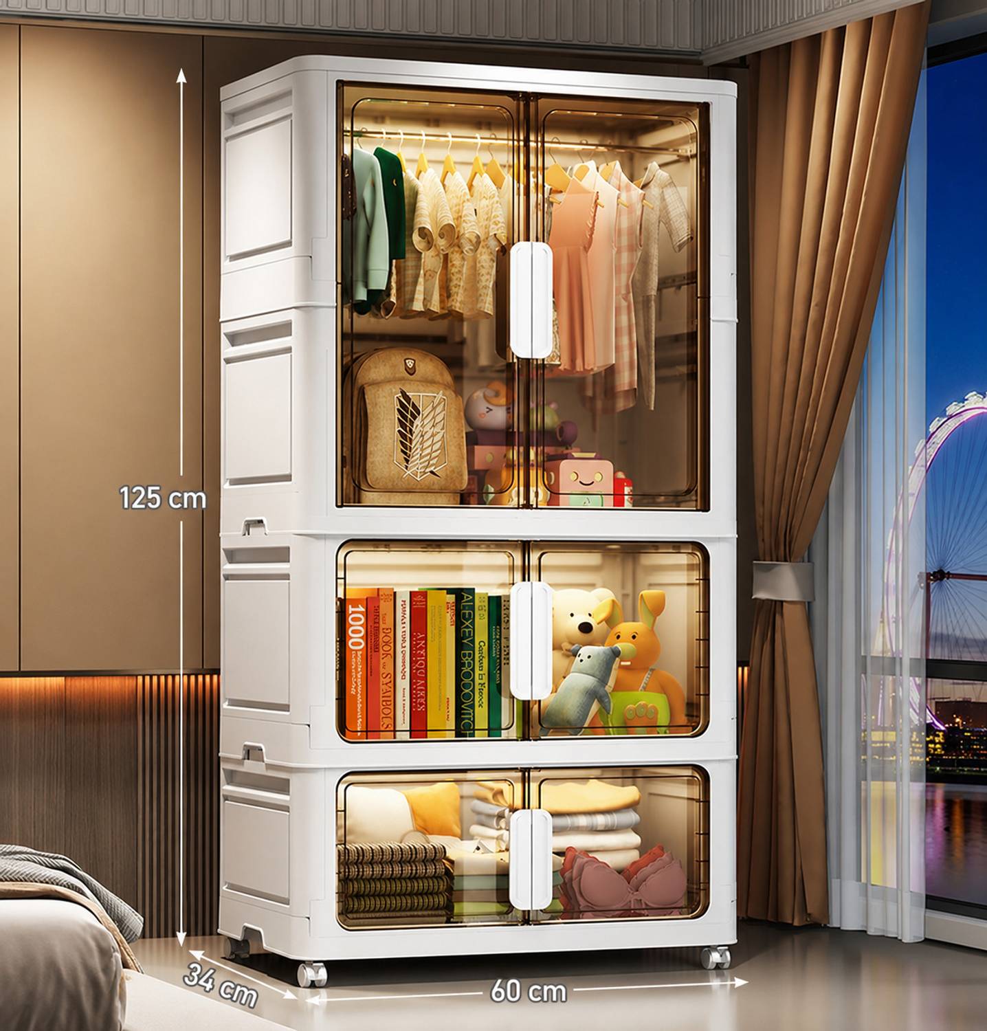 Sasimo 1-Wardrobe 6-Door 3-Shelf Plastic foldable Cupboard PC Collapsible Wardrobe
