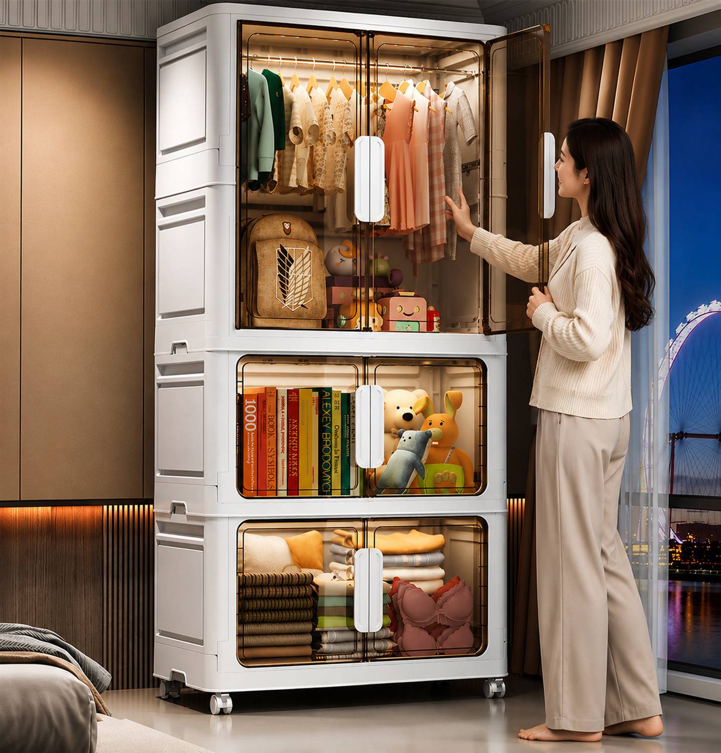 Sasimo 1-Wardrobe 6-Door 3-Shelf Plastic foldable Cupboard PC Collapsible Wardrobe
