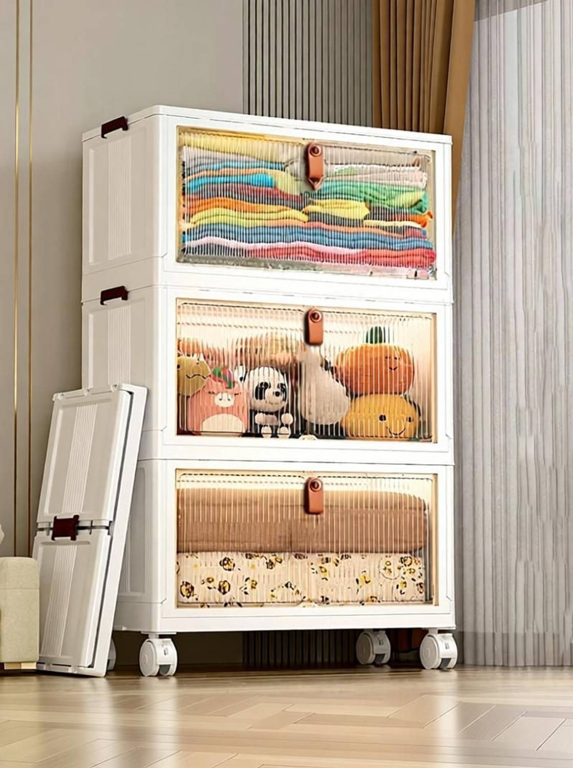 Sasimo 3-Door 3-Shelf Plastic foldable Cupboard PC Collapsible Wardrobe