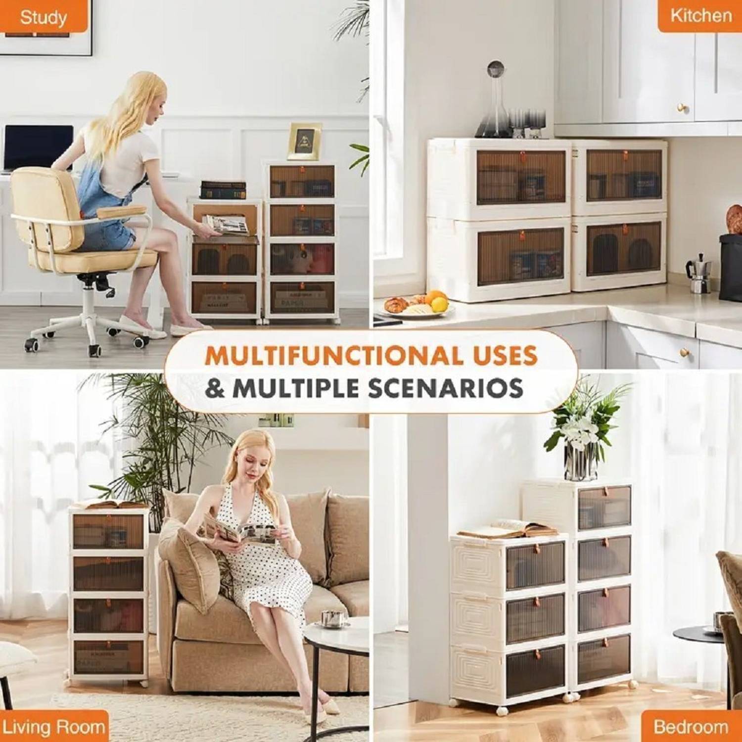 Sasimo 3-Door 3-Shelf Plastic foldable Cupboard PC Collapsible Wardrobe