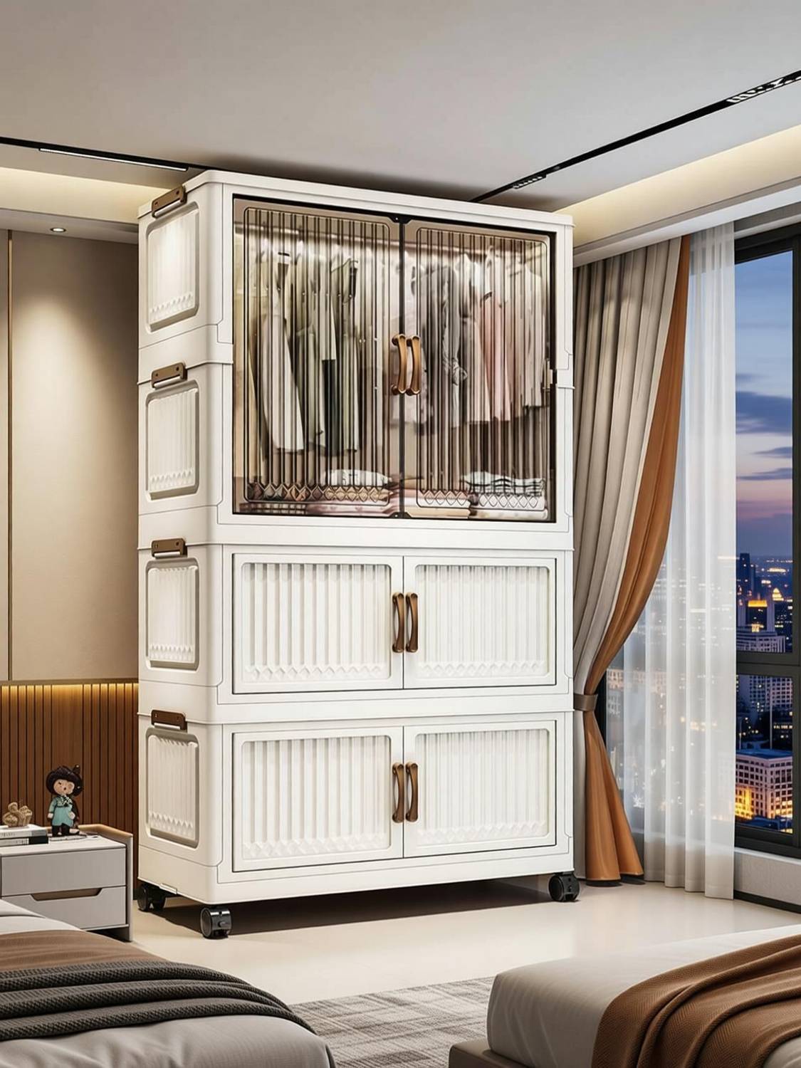 Sasimo 1-Wardrobe 3-Door 3-Shelf Plastic foldable Cupboard PC Collapsible Wardrobe