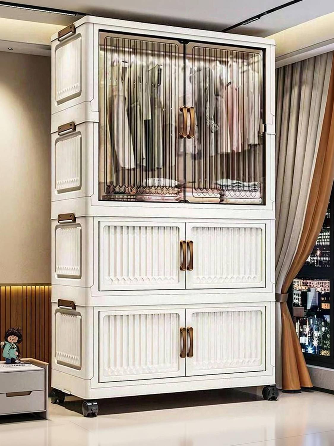 Sasimo 1-Wardrobe 3-Door 3-Shelf Plastic foldable Cupboard PC Collapsible Wardrobe