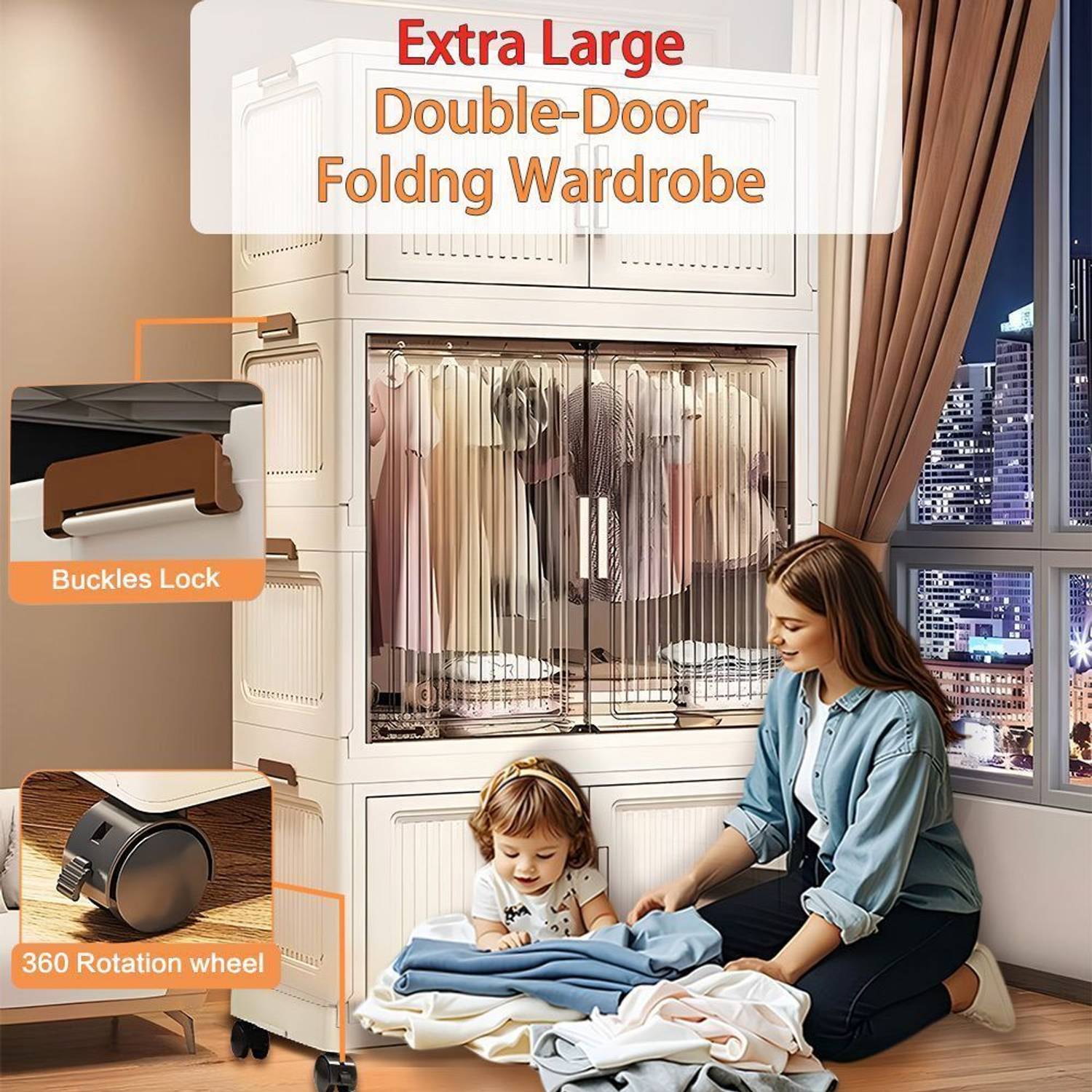 Sasimo 1-Wardrobe 3-Door 3-Shelf Plastic foldable Cupboard PC Collapsible Wardrobe