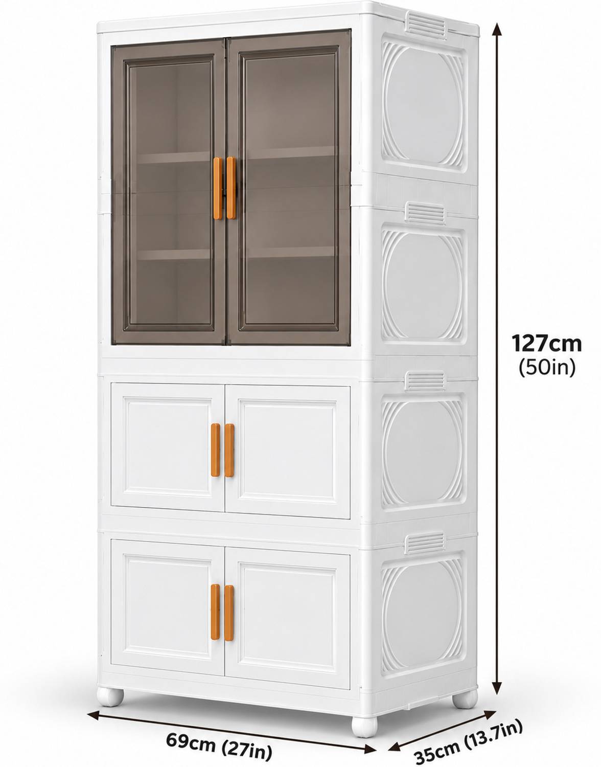 KriShyam ® 3 Door Plastic Storage Cabinet for Clothes 127x69x35 cm PP Collapsible Wardrobe