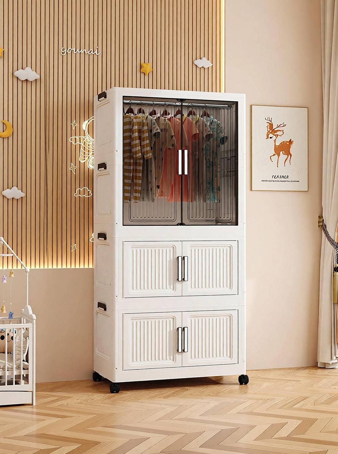 Sasimo 1-Wardrobe 3-Door 3-Shelf Plastic Collapsible Cupboard PC Collapsible Wardrobe