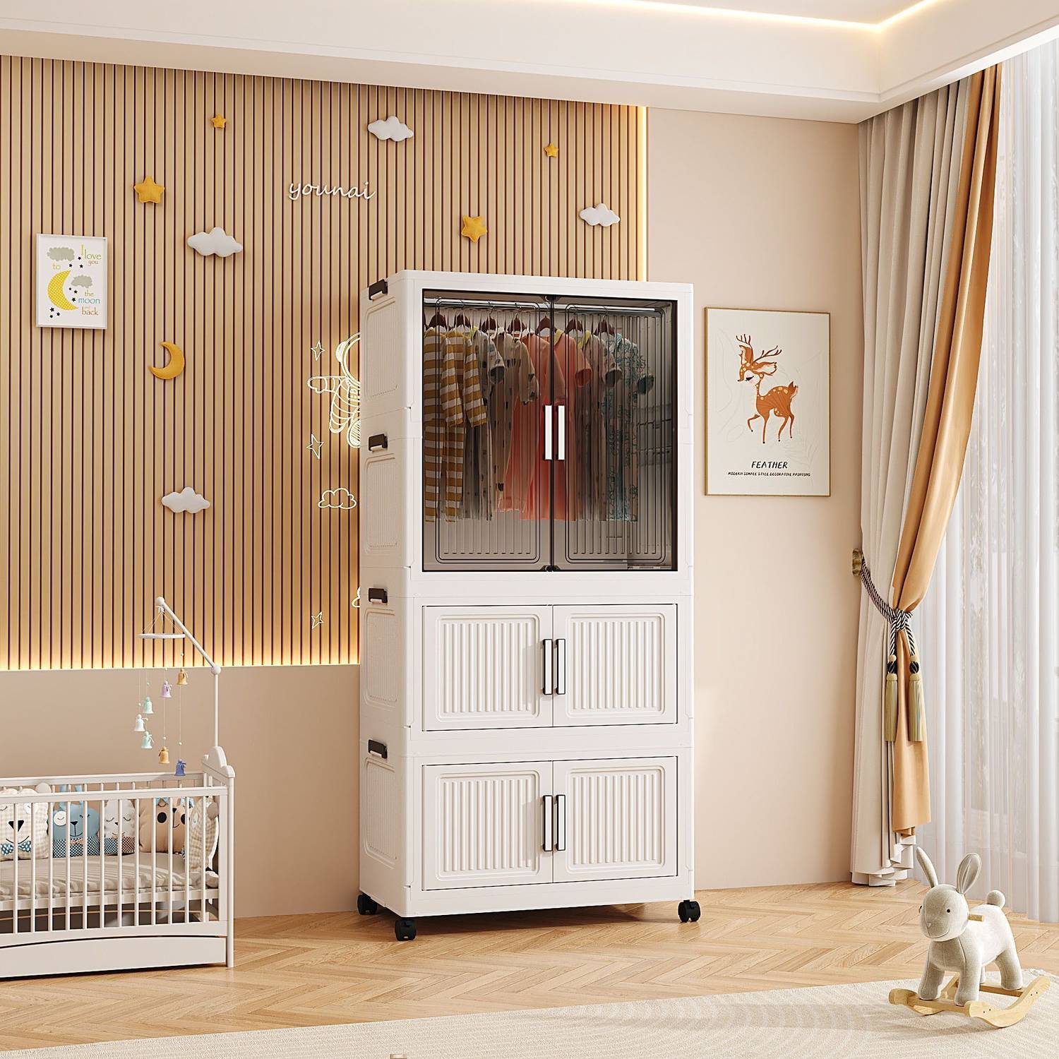 Sasimo 1-Wardrobe 3-Door 3-Shelf Plastic Collapsible Cupboard PC Collapsible Wardrobe