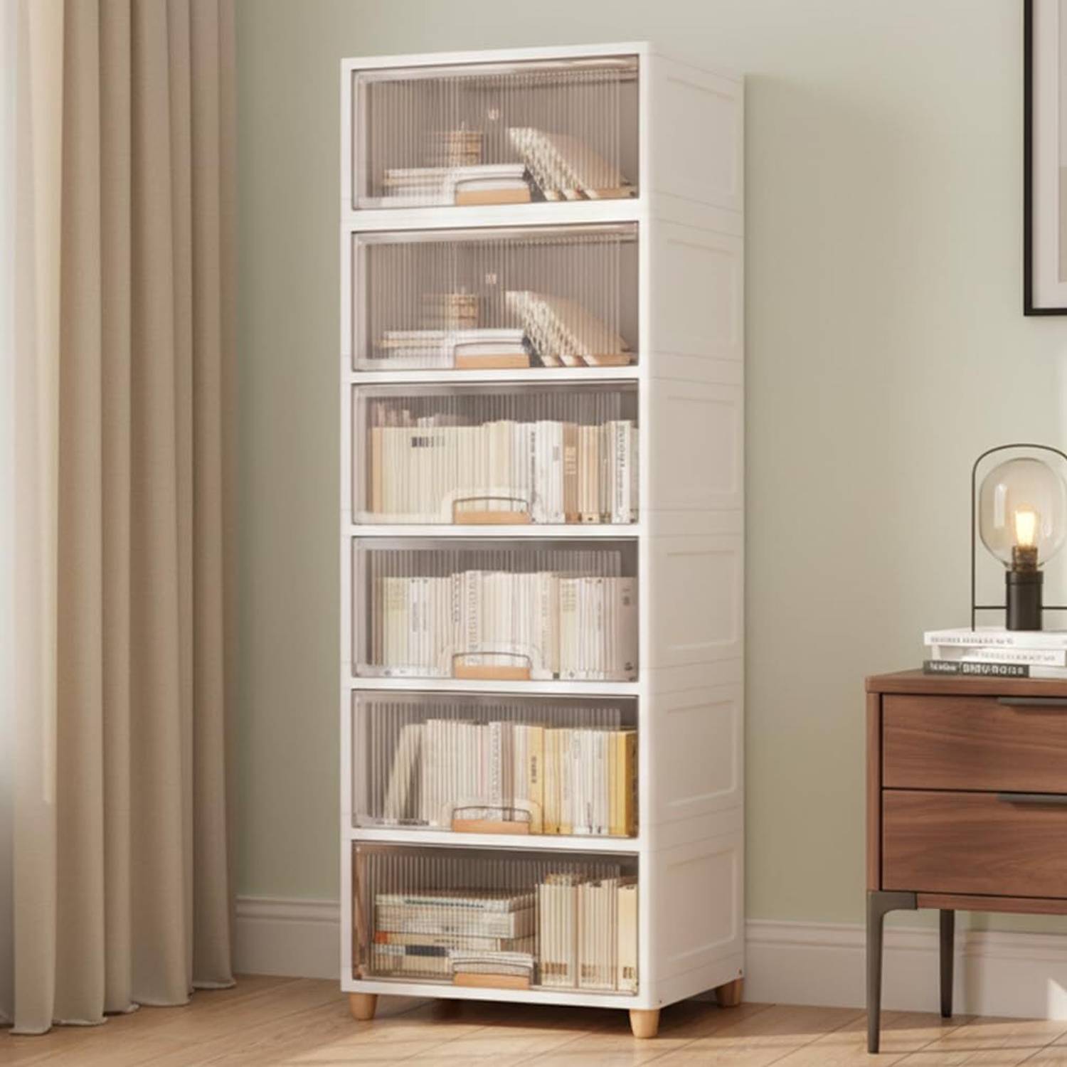 MOUNTHILLS 6 Tier X-Large Cupboard for Storage/Stackable Plastic Storage Cabinet, Wardrobe PP Collapsible Wardrobe