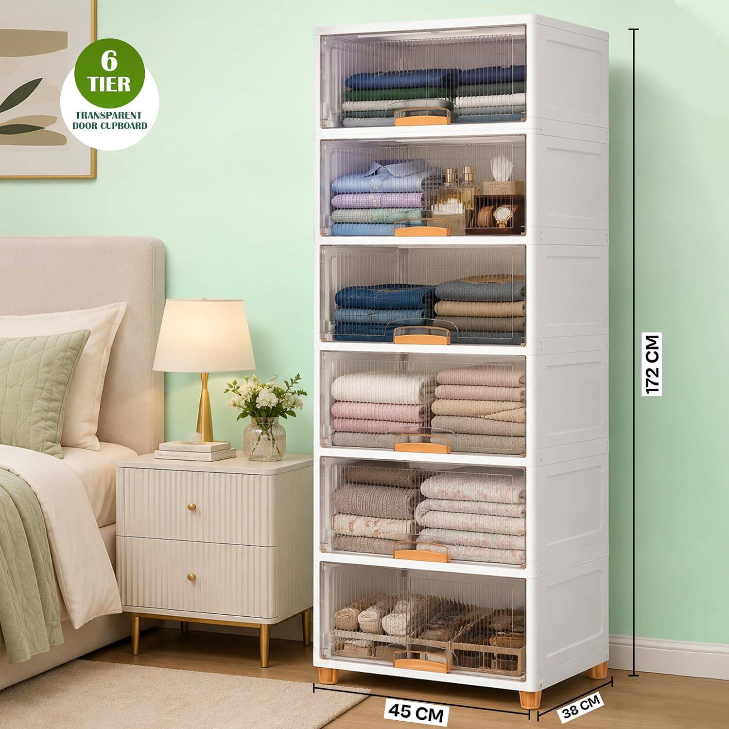 MOUNTHILLS 6 Tier X-Large Cupboard for Storage/Stackable Plastic Storage Cabinet, Wardrobe PP Collapsible Wardrobe