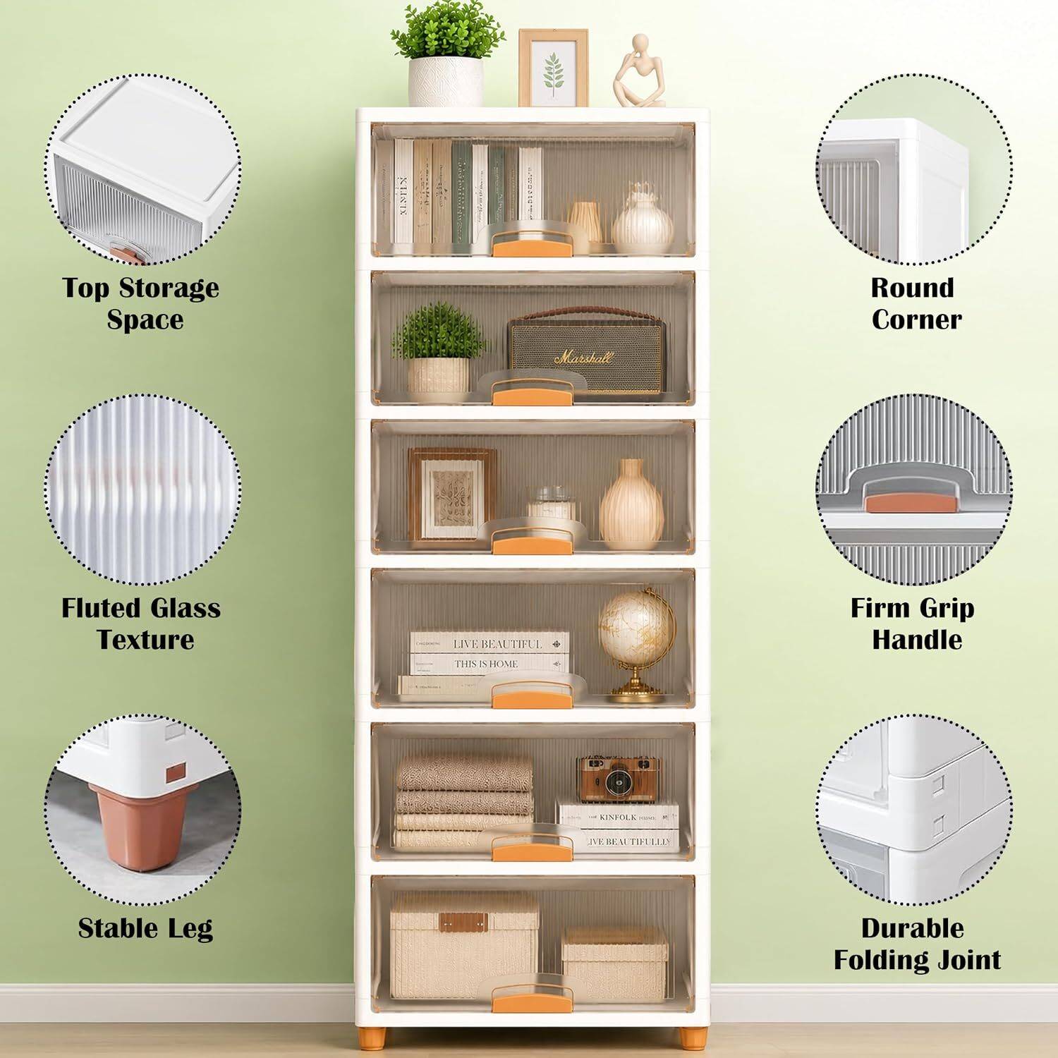 MOUNTHILLS 6 Tier X-Large Cupboard for Storage/Stackable Plastic Storage Cabinet, Wardrobe PP Collapsible Wardrobe