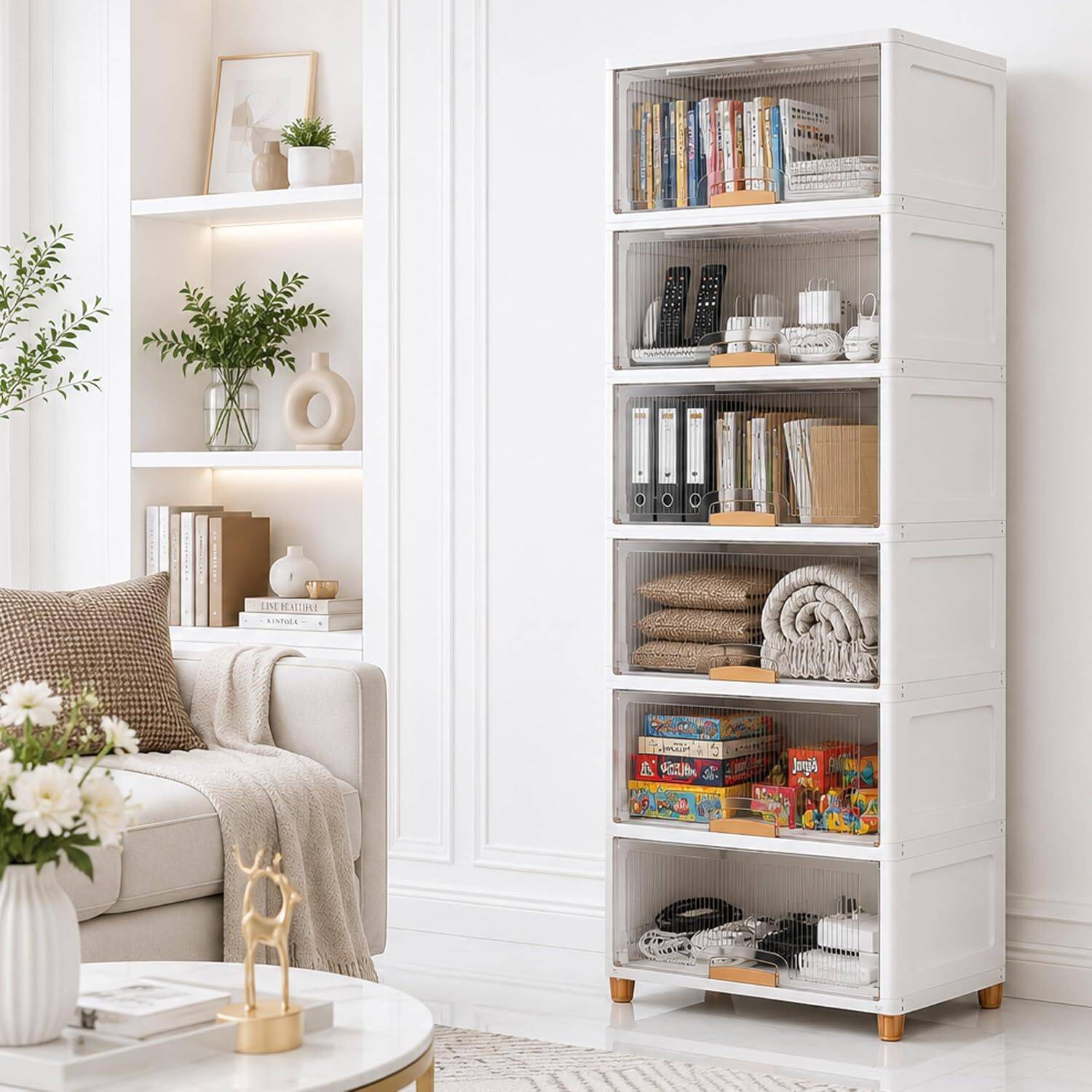 MOUNTHILLS 6 Tier X-Large Cupboard for Storage/Stackable Plastic Storage Cabinet, Wardrobe PP Collapsible Wardrobe