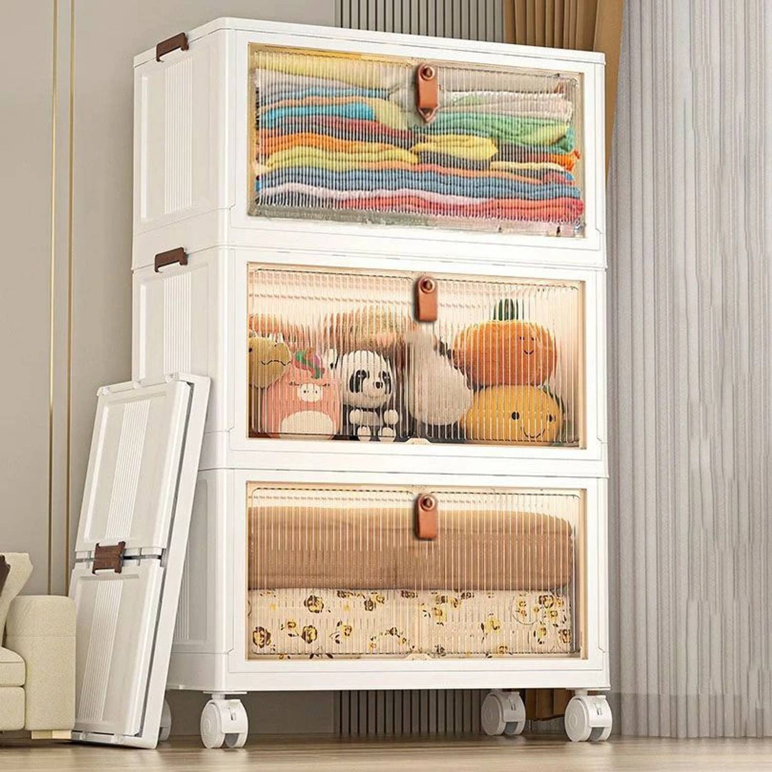 Sasimo 3-Door 3-Shelf Plastic foldable Cupboard PC Collapsible Wardrobe